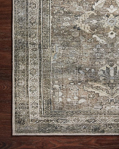 Loloi Layla Collection LAY-13 Antique/Moss 2'-6" x 12'-0" .13" Thick Runner Rug, Soft, Durable, Vintage Inspired, Distressed, Low Pile, Non-Shedding, Easy Clean, Printed, Living Room Rug