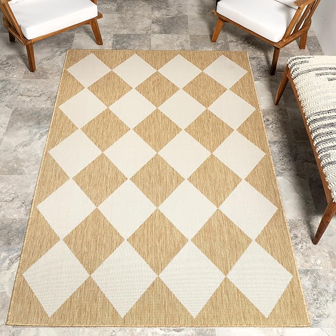 nuLOOM 8' x 10' Outdoor Performance Area Rug, Stain Resistant, Weather Resistant, High Traffic, Patio, Balcony, Outside, Sabina Tan