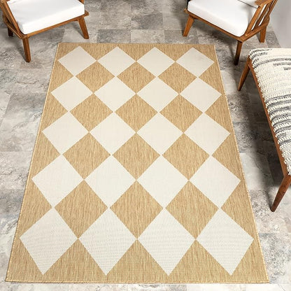 nuLOOM 8' x 10' Outdoor Performance Area Rug, Stain Resistant, Weather Resistant, High Traffic, Patio, Balcony, Outside, Sabina Tan