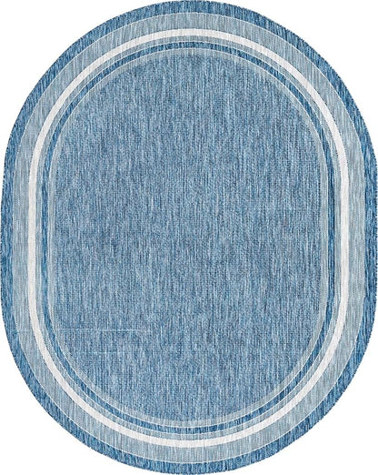 Unique Loom Outdoor Border Collection Area Rug - Soft Border (7' 10" x 10' Oval, Blue/ Ivory)