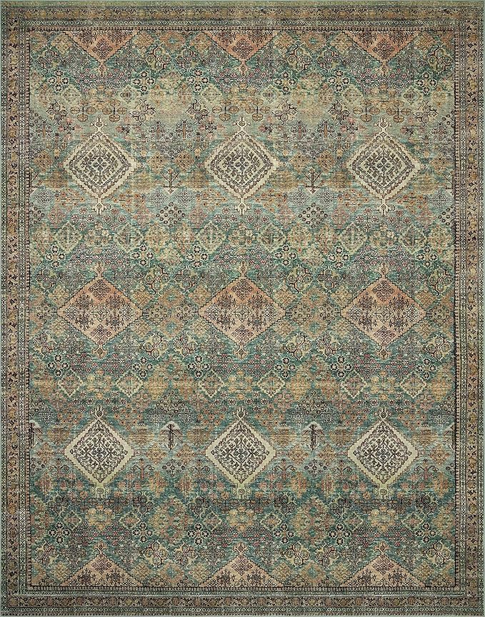 Loloi Magnolia Home by Joanna Gaines Sinclair Collection SIN-03 Turquoise/Multi 2'-3" x 9'-6", .25" Pile Height, Machine Washable, Runner Rug