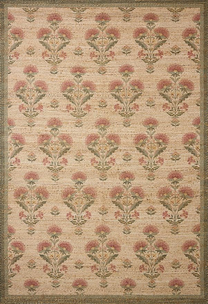 Loloi Chris Loves Julia Rue Collection RUE-01 Sage/Blush 3'-6" x 5'-6" Accent Rug Jute Neutral Floral Living Room Bedroom Rug