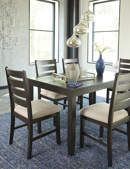 Signature Design by Ashley Rokane 7-Piece Dining Room Table Set with 6 Upholstered Chairs - Brown Wood 20" Rectangular Table & Chair Set for Kitchen Dining Room