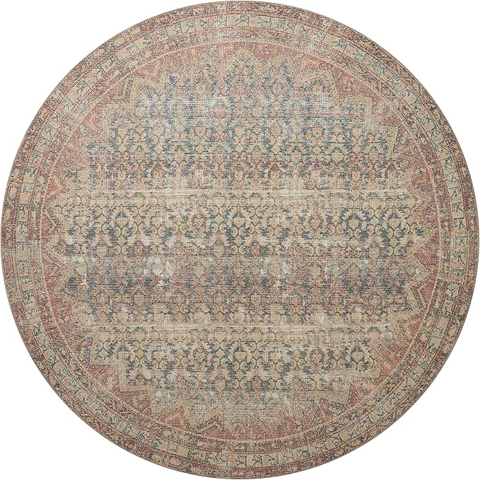 Loloi Angela Rose Aubrey Collection AUB-03 Ocean/Spice 7'-6" x 7'-6", .19" Pile Height, Round Area Rug