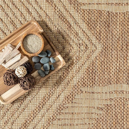 nuLOOM Ranya Light Brown/Ivory, 8' Round, Tribal Geometric, Soft and Cozy, High Traffic, Stain Resistant, Easy Clean, Durable Area Rug for Indoor/Outdoor Patio, Deck, Porch, Garden, Courtyard