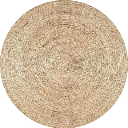 nuLOOM 3 Round Rigo Jute Hand Woven Area Rug, Natural, Solid Farmhouse Design, Natural Fiber, For Bedroom, Living Room, Dining Room, Hallway, Office, Kitchen, Entryway