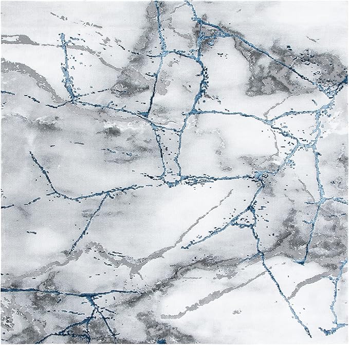 SAFAVIEH Craft Collection Area Rug - 6'7" Square, Ivory Grey & Blue, Modern Abstract Design, Non-Shedding & Easy Care, Ideal for High Traffic Areas in Living Room, Bedroom (CFT877M)