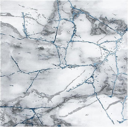 SAFAVIEH Craft Collection Area Rug - 4' Square, Ivory Grey & Blue, Modern Abstract Design, Non-Shedding & Easy Care, Ideal for High Traffic Areas in Living Room, Bedroom (CFT877M)