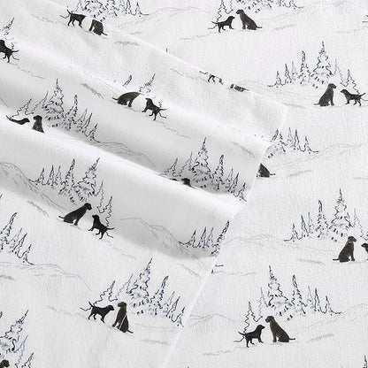 Eddie Bauer - Queen Sheets, Cotton Flannel Bedding Set, Brushed For Extra Softness, Cozy Home Decor (Dog Friends White, Queen)
