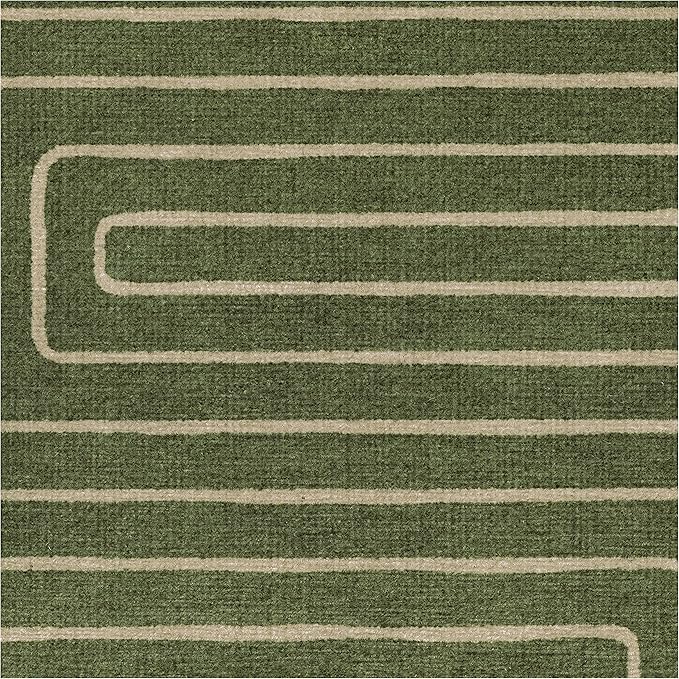 RUGGABLE x Jonathan Adler Machine Washable Area Rug – Labyrinth Fern Green 8 ft Round, Stain-Resistant, Non-Slip – Large Rugs for Living Room, Bedroom, Hallway, Entryway & Office–with Cushioned Pad
