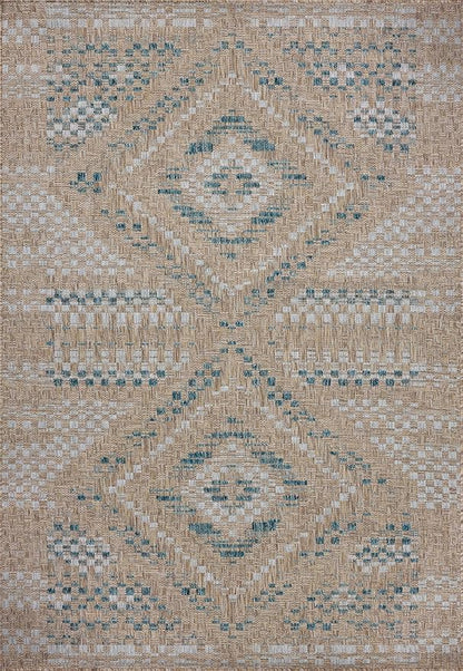 Loloi Amber Lewis Topanga Collection TOP-04 Natural/Aqua 5'-3" x 7'-6" Indoor/Outdoor Area Rug