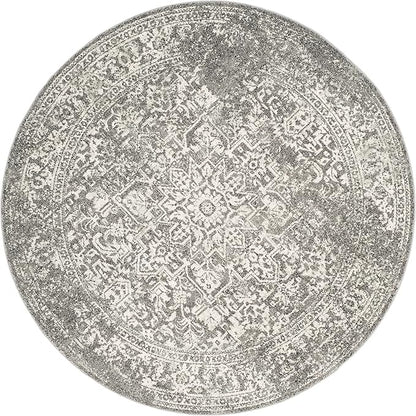 SAFAVIEH Evoke Collection 9' Round Grey/Ivory EVK256D Oriental Distressed Non-Shedding Dining Room Entryway Foyer Living Room Bedroom Area Rug
