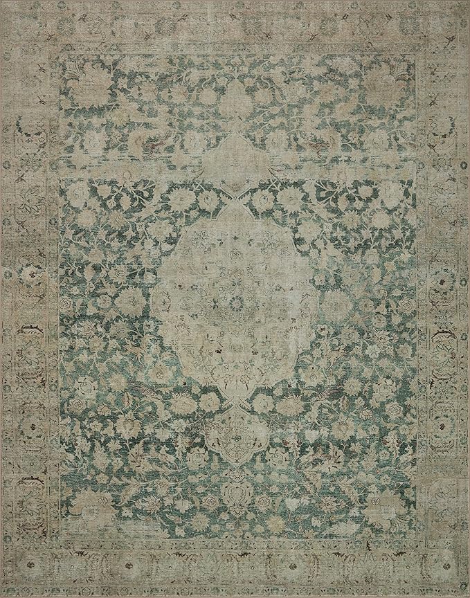 Loloi Magnolia Home by Joanna Gaines Sinclair Collection SIN-05 Jade/Sand 7'-6" x 9'-6", .25" Pile Height, Machine Washable, Area Rug