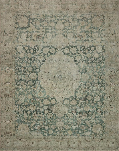 Loloi Magnolia Home by Joanna Gaines Sinclair Collection SIN-05 Jade/Sand 7'-6" x 9'-6", .25" Pile Height, Machine Washable, Area Rug