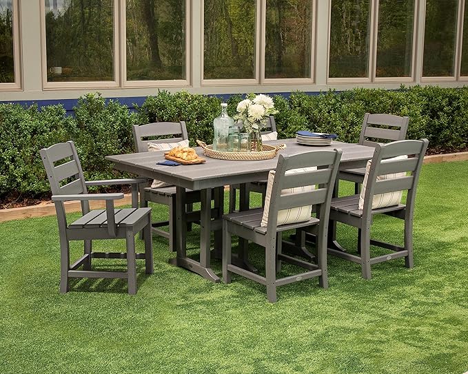POLYWOOD Lakeside 7-Piece Outdoor Dining Set, Recycled Plastic Patio Furniture Table and Chairs, All-Weather, White