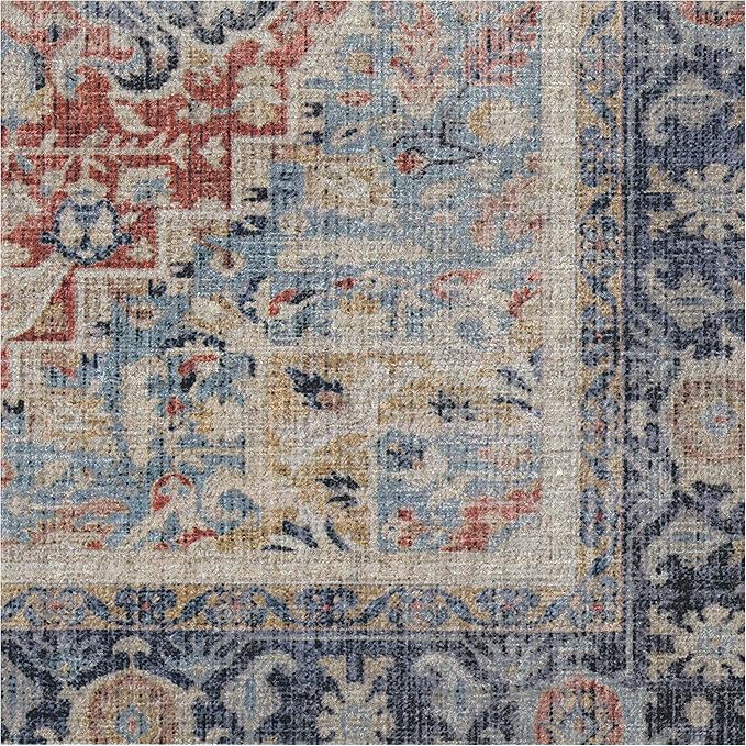 RUGGABLE Washable Vintage Area Rug – Kamran Cayenne Red 2x3, Stain-Resistant, Non-Slip – Small Machine Washable Rugs for Living Room, Bedroom, Hallway, Entryway & Bathroom–with Standard Pad