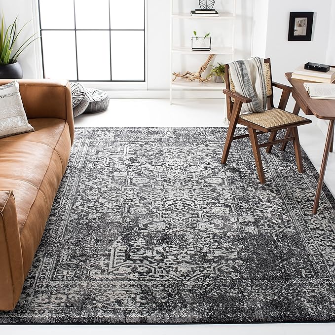 SAFAVIEH Area Rug 10x14 - Evoke Collection - Large - Black & Grey, Distressed Design, Non-Shedding & Easy to Clean, Ideal for Living Room, Bedroom, Dining Space (EVK256R)