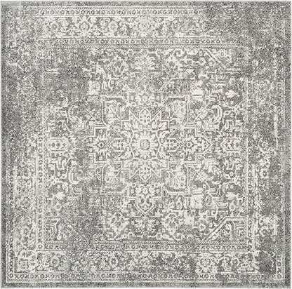 SAFAVIEH Evoke Collection Area Rug - 6'7" Square, Grey & Ivory, Distressed Design, Non-Shedding & Easy to Clean, Ideal for Living Room, Bedroom, Dining Space (EVK256D)