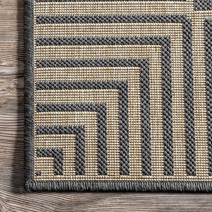 nuLOOM 2' x 6' Outdoor/Indoor Asha Area Rug, Asha Dark Grey, Casual Design with Striped Border, Stain Resistant, Highly Durable, for Patio, Balcony, Bedroom, Living Room, Dining Room, Bathroom