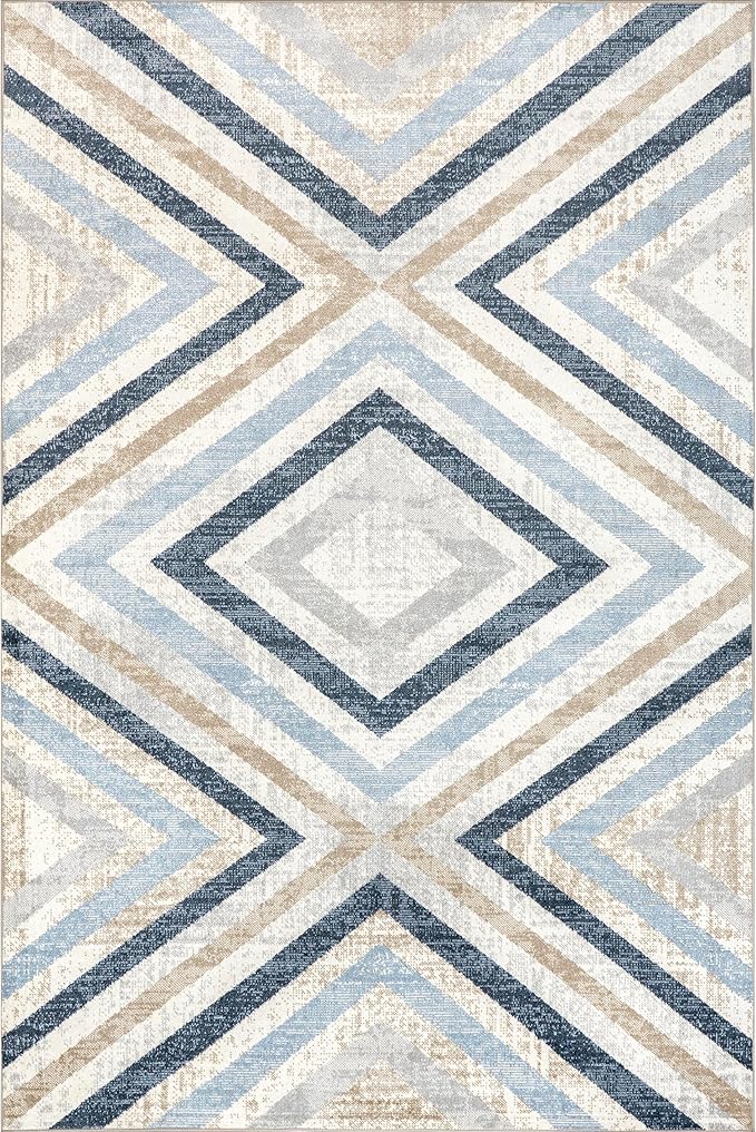 nuLOOM 9' x 13' Machine Washable Stain-Resistant Area Rug Medium Profile for Living Room, Bedroom, and Dining Room, Akari Blue