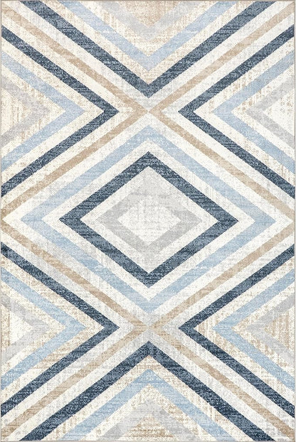 nuLOOM 9' x 13' Machine Washable Stain-Resistant Area Rug Medium Profile for Living Room, Bedroom, and Dining Room, Akari Blue