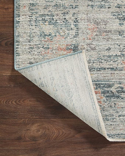 Loloi Magnolia Home by Joanna Gaines Millie Collection MIE-01 Blue/Multi 9'-6" x 9'-6", .25" Pile Height, Round Area Rug