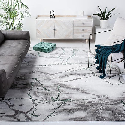 SAFAVIEH Craft Collection Area Rug - 8' x 10', Grey & Green, Modern Abstract Design, Non-Shedding & Easy Care, Ideal for High Traffic Areas in Living Room, Bedroom (CFT877Y)