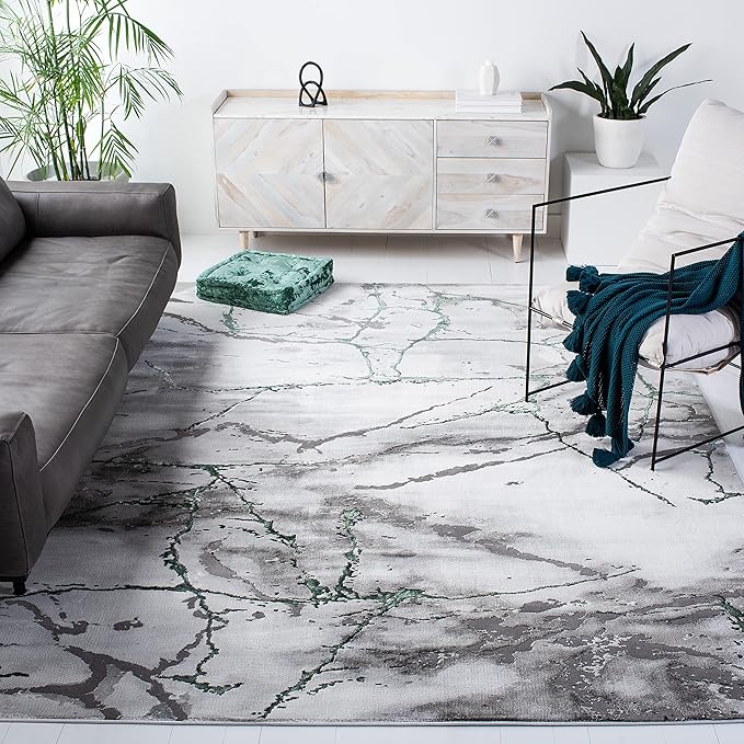 SAFAVIEH Craft Collection Area Rug - 12' x 15', Grey & Green, Modern Abstract Design, Non-Shedding & Easy Care, Ideal for High Traffic Areas in Living Room, Bedroom, Dining (CFT877Y-1215)