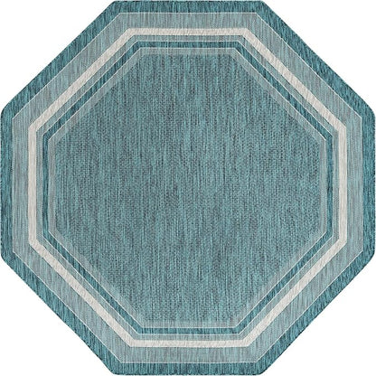 Unique Loom Outdoor Border Collection Area Rug - Soft Border (7' 10" Octagon, Teal/ Ivory)