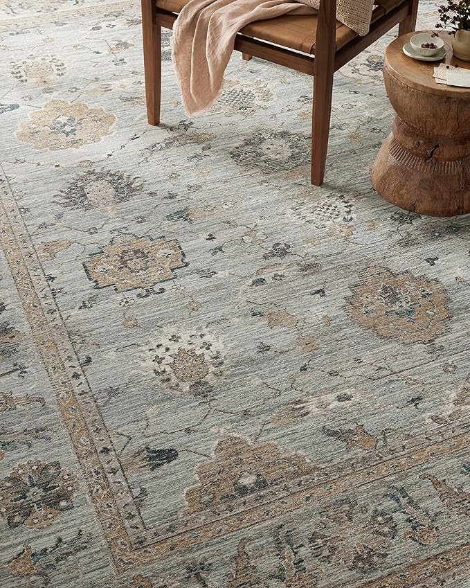 Loloi Magnolia Home by Joanna Gaines Millie Collection MIE-02 Sky/Gold 5'-3" x 7'-6", .25" Pile Height, Area Rug
