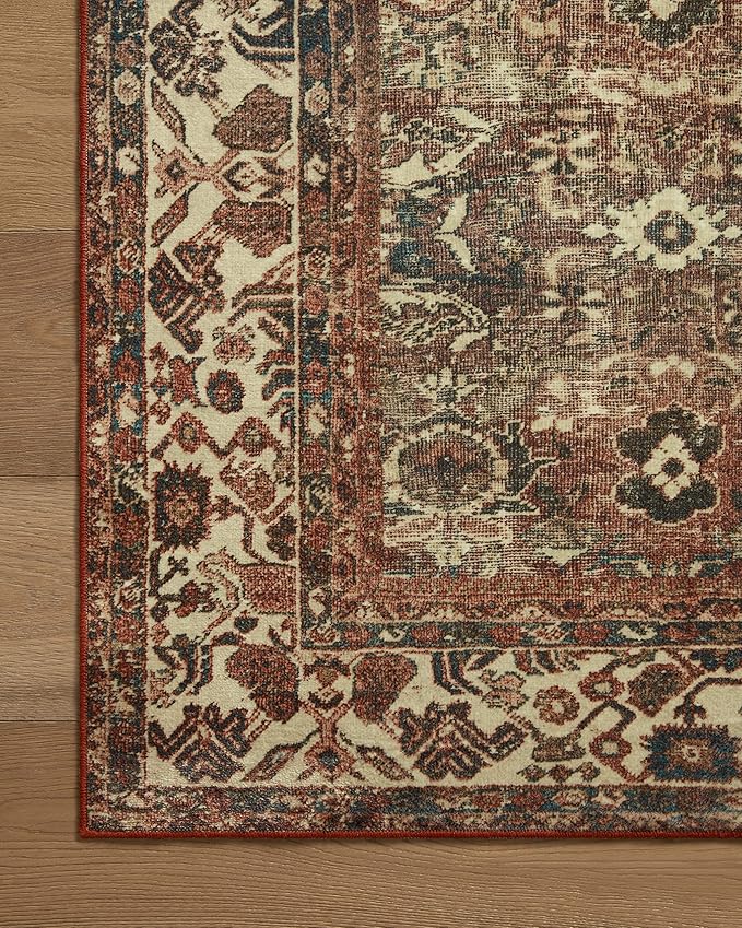 Loloi Magnolia Home by Joanna Gaines Banks Collection BAN-04 Brick/Ivory 5'-0" x 7'-6", .13" Pile Height, Machine Washable, Area Rug
