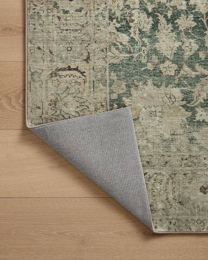 Loloi Magnolia Home by Joanna Gaines Sinclair Collection SIN-05 Jade/Sand 8'-6" x 11'-6", .25" Pile Height, Machine Washable, Area Rug