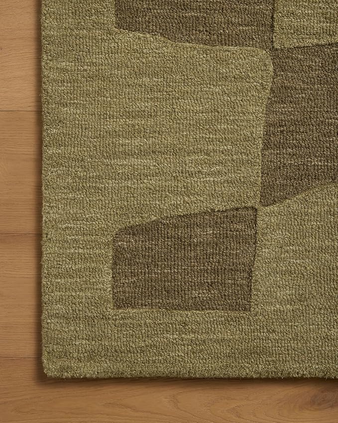 Loloi Leanne Ford Craven Collection CVN-03 Green/Olive 2'-3" x 3'-9" Accent Rug Checkered, Patterned, Neutral, Entryway, Mudroom, Bathroom, and Kitchen