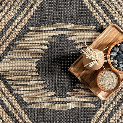 nuLOOM 8' x 10' Outdoor Tribal Geometric Area Rug, Stain Resistant, Weather Resistant, High Traffic, Patio, Balcony, Outside, Ranya Dark Grey
