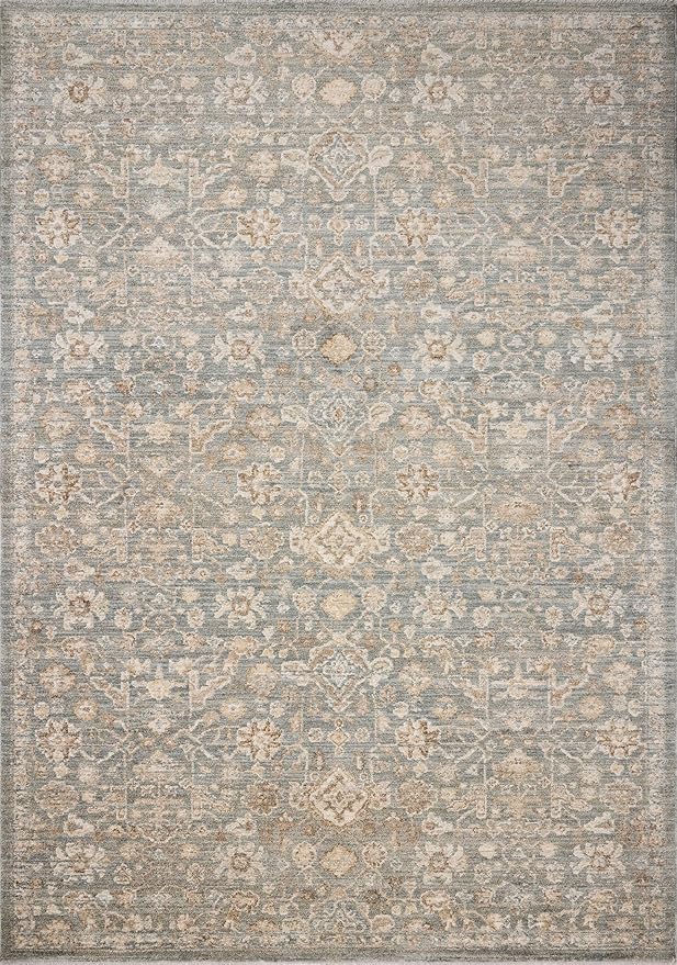 Loloi Chris Loves Julia Palma Collection PLM-05 Blue/Natural 5'-3" x 7'-6" Area Rug Vintage Style Boho Living Room Bedroom Carpet