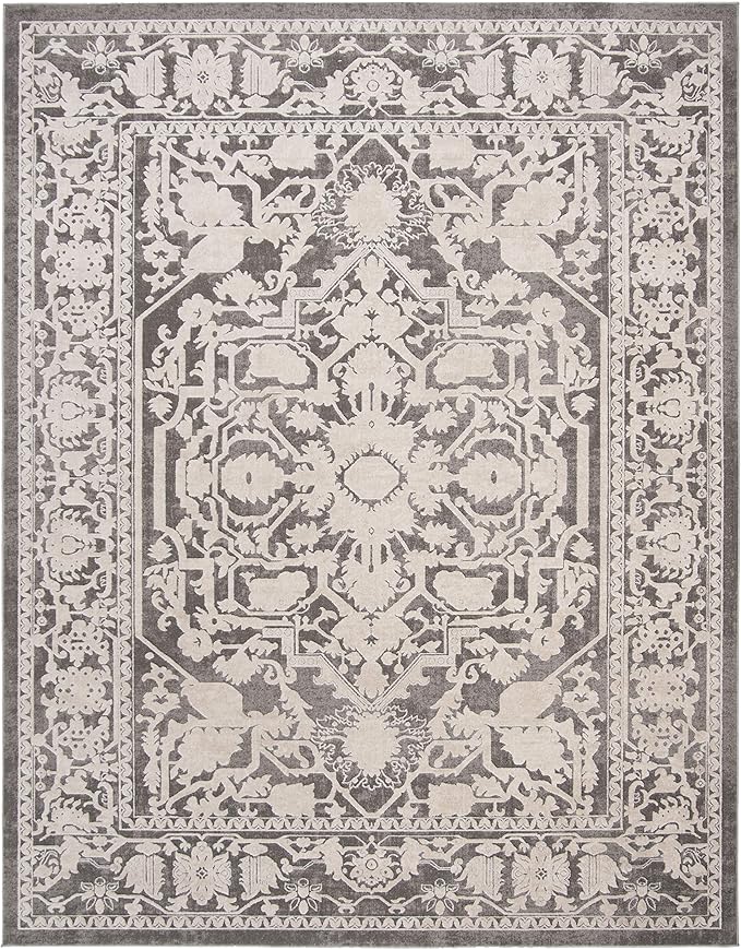 SAFAVIEH Area Rug 10x14 - Reflection Collection - Large - Dark Grey & Cream, Non-Shedding & Easy Cleaning, Ideal for Living Room, Bedroom (RFT665B)