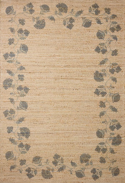 Loloi Chris Loves Julia Rue Collection RUE-05 Natural/Denim 5'-0" x 7'-6" Area Rug Jute Neutral Floral Living Room Bedroom Rug