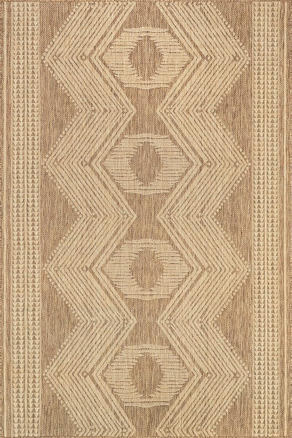 nuLOOM Ranya Light Brown/Ivory, 6' 7" Square, Tribal Geometric, Soft and Cozy, High Traffic, Stain Resistant, Easy Clean, Durable Area Rug for Indoor/Outdoor Patio, Deck, Porch, Garden, Courtyard