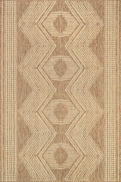 nuLOOM Ranya Light Brown/Ivory, 6' 7" Square, Tribal Geometric, Soft and Cozy, High Traffic, Stain Resistant, Easy Clean, Durable Area Rug for Indoor/Outdoor Patio, Deck, Porch, Garden, Courtyard