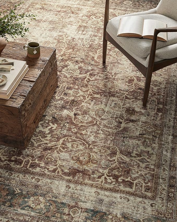 Loloi Magnolia Home by Joanna Gaines Sinclair Collection SIN-01 Rust/Lagoon 2'-3" x 7'-6", .25" Pile Height, Machine Washable, Runner Rug