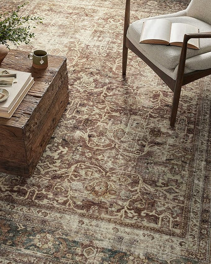 Loloi Magnolia Home by Joanna Gaines Sinclair Collection SIN-01 Rust/Lagoon 2'-3" x 7'-6", .25" Pile Height, Machine Washable, Runner Rug