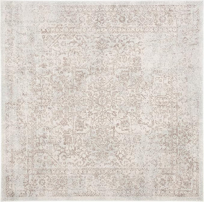 SAFAVIEH Evoke Collection Area Rug - 8' Square, Ivory & Taupe, Distressed Design, Non-Shedding & Easy to Clean, Ideal for Living Room, Bedroom, Dining Space (EVK256E)