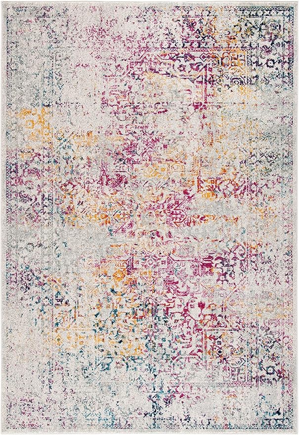 SAFAVIEH Evoke Collection 3' x 5' Ivory / Fuchsia EVK256Q Oriental Distressed Non-Shedding Living Room Bedroom Accent Rug