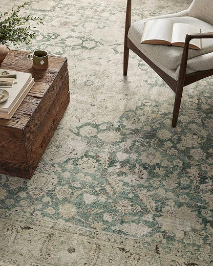 Loloi Magnolia Home by Joanna Gaines Sinclair Collection SIN-05 Jade/Sand 3'-6" x 5'-6", .25" Pile Height, Machine Washable, Accent Rug