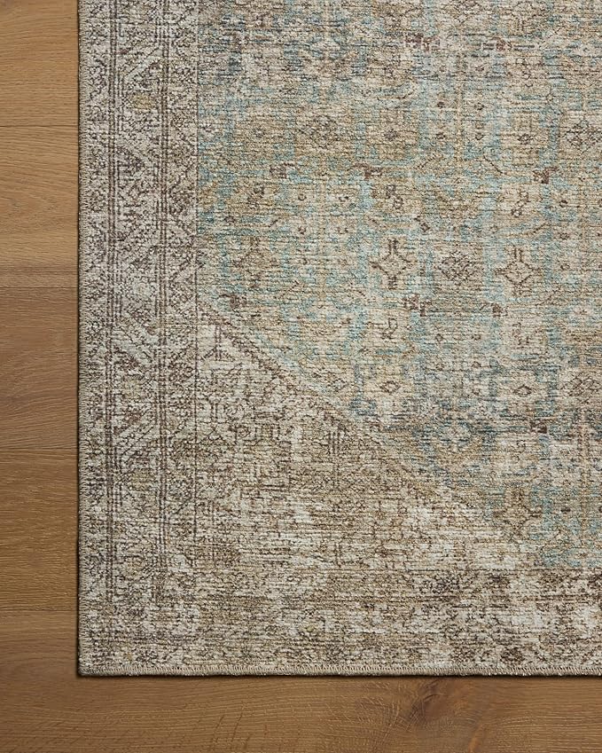 Loloi Amber Lewis Cambria Collection CBR-05 Aqua/Natural 2'-6" x 9'-6" Runner Rug Jute, Neutral, Vintage Style, Antique Tone, Living, Bedroom, Dining, Carpet