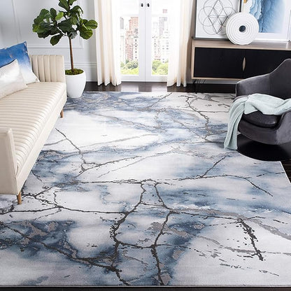 SAFAVIEH Craft Collection Area Rug - 6'7" Square, Grey & Blue, Modern Abstract Design, Non-Shedding & Easy Care, Ideal for High Traffic Areas in Living Room, Bedroom (CFT877L)