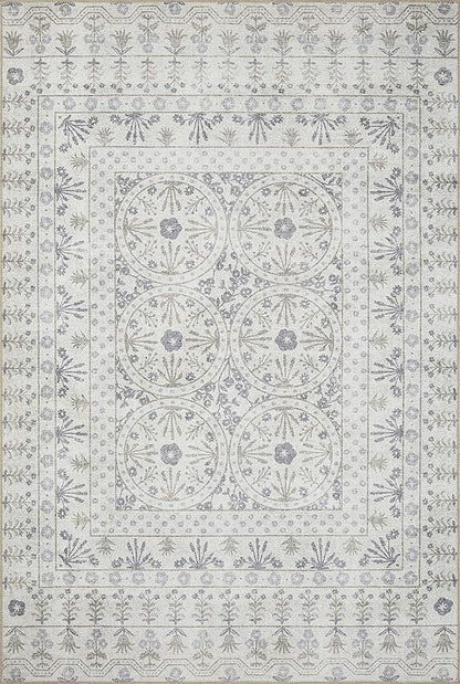 Loloi Rifle Paper Co. Maison Collection MAO-03 Rosette Ivory 5'-0" x 5'-0", .19" Pile Height, Round Area Rug