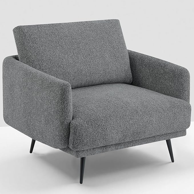 Mid-Century Accent Chair,Modern Oversized Armchair for Living Room,Comfy Upholstered Reading Accent Chairs for Bedroom,Single Sofa Chair (Dark Grey-1PACK)