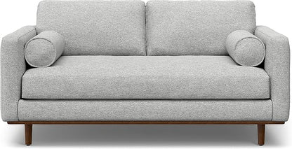 SIMPLIHOME Morrison Mid-Century Modern 72 inch Wide Sofa with Ottoman Set in Mist Grey Tightly Woven Performance Fabric for the Living Room and Family Room