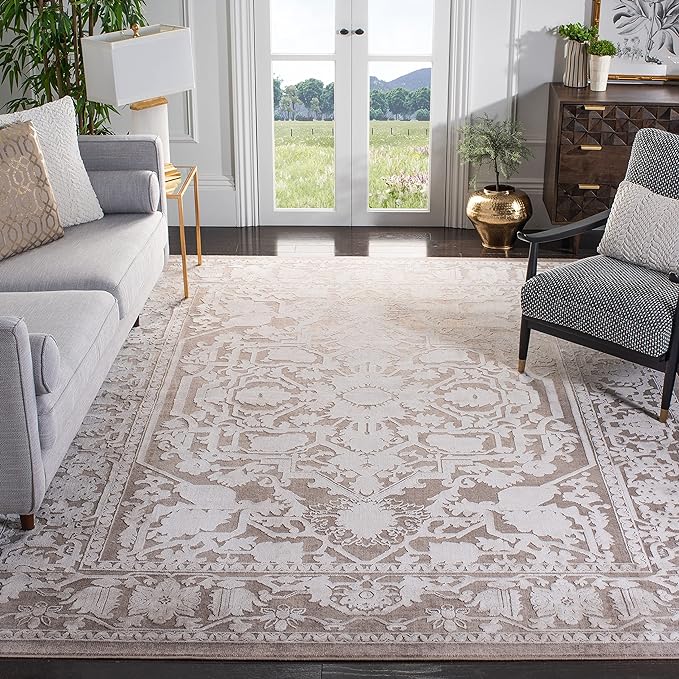 SAFAVIEH Area Rug 8x10 - Reflection Collection - Large - Beige & Cream, Non-Shedding & Easy Cleaning, Ideal for Living Room, Bedroom, Dining Space (RFT665A)
